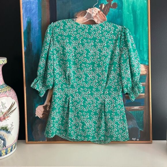 Maison Cinqcent Elegant Green Floral Women's Blouse M - Picture 8 of 13
